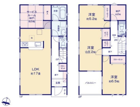 　　
3SLDK、2階建。
全居室収納つき。
お部屋を広々と使えます。