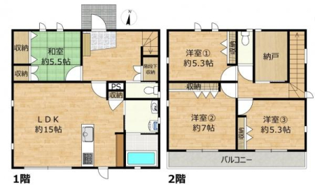 �Ԏ��} �y���t�H�[�����z
4LDK�A2�K���āA�w�[�x���n�E�X�{�H�̌y�ʓS�����̉ƁI
���ԃX�y�[�X����3��I
